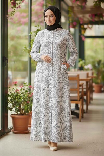 TOFİSA Desenli Keten Elbise - 28291-SIYAH