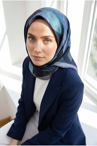 Vissona 100% Twill Silk Geometric Patterned Sky Blue - Γκρι χρώμα 90x90 Κασκό...