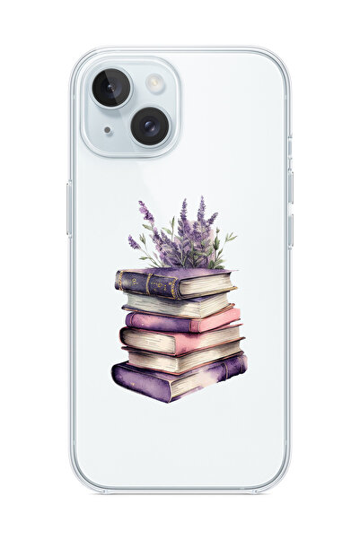 3GEN CASE iPhone 13/iPhone 14 Uyumlu Mor Kitap Çiçekler Desenli Şeffaf Siliko...