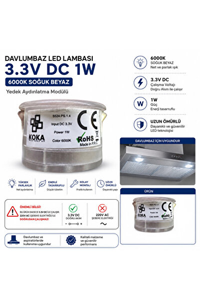 Baytech Davlumbaz LED Lambası 3.3V DC 1W 6000K Soğuk Beyaz Yedek Aydınlatma M...