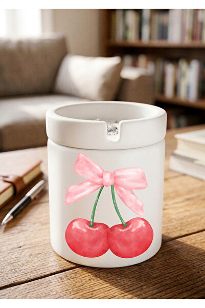 Eylül Design Cherry Printed Special Design Printed Ceramic Ashtray Odorless A...