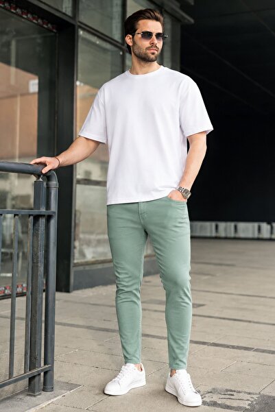 Madmext Erkek Yeşil Kanvas Slim Fit Pantolon