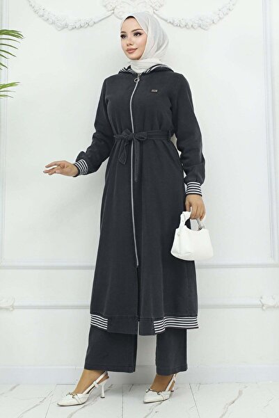 Missvalle Hooded Ribbed Denim Suit Smoked 19244