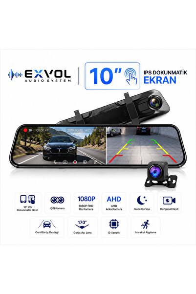 EXVOL 10 Inc 2,5d Class Dokunmatik Araç Içi Kamera Hd 1080p Yol Kayıt Park Ka...