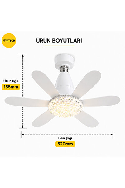 PİYATECH E27 Duylu Kumandalı 6 Kanatlı Pervaneli Led Tavan Lambası 30W 3 Renk...
