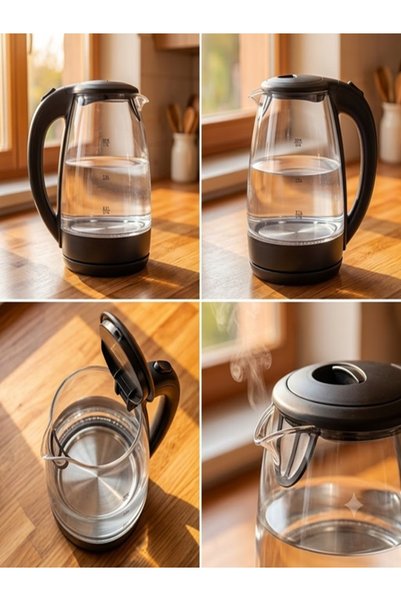 BASIC Fierbator electric, Protectie fierbere uscata, Baza rotativa 360 grade, 2 L, Sticla si Plastic, culoare Negru