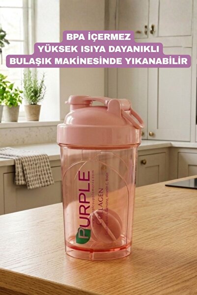 Purple Collagen Shaker 500ml Pembe | BPA İçermez, Yüksek Isıya Dayanıklı