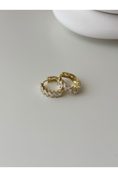 Moss Aksesuar Asymmetric Stone Hoop Earrings