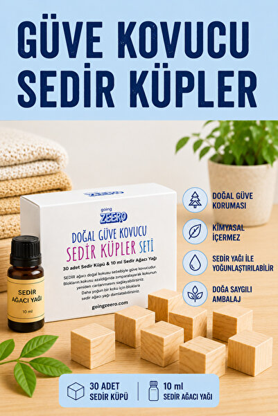 Going Zeero Doğal Güve Kovucu Sedir Küpler & Sedir Ağacı Yağı Seti - Doğal Na...
