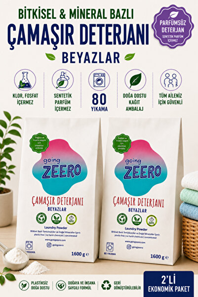 Going Zeero Doğal Çamaşır Makinesi Deterjanı - 2'li Ekonomik Paket - 80 Yıkam...