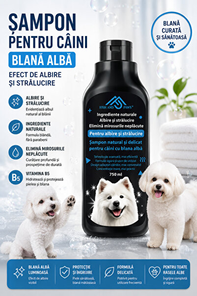 Fish & Paws Șampon caini blană albă Fish & Paws®, efect de albire, , Vitamina...