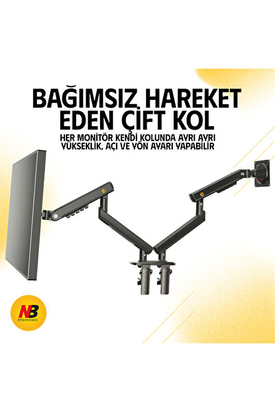 North Bayou Nb Ergonomic Çift Kol Amortisörlü Monitör Tutucu 17-30" Lcd Led Monitör Tutucu-siyah A5C