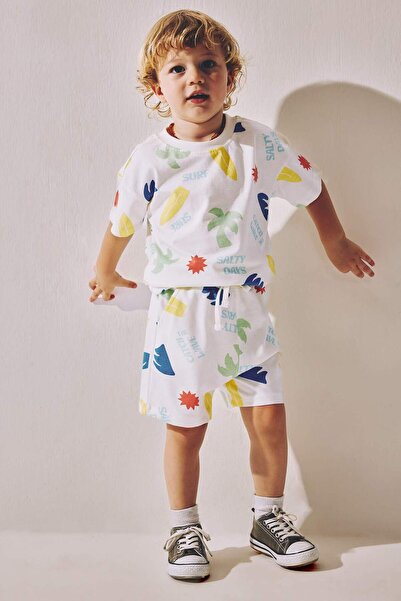 DeFacto Palm Tree Patterned 2-Piece Ecru Set for Baby Boy H7330A526Hs