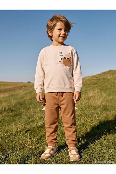 Civil Boys Dinosaur Printed 2-5 Years Old Tracksuit Set - Beige 2-3 Years Old
