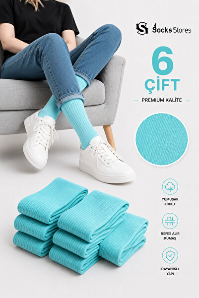 Socks Stores 6 Pairs of Unisex Turquoise Colored Cotton Socks - Colorful Tenn...
