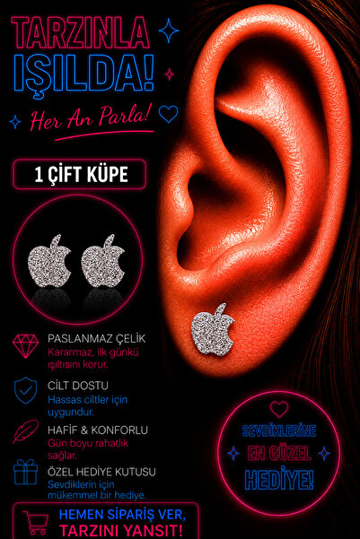 FG KONNİCHİWA % 100 ÇELİK ÇİFT KÜPE PASLANMAZ KARARMAZ DESENLİ SİMGELİ KÜPE (...
