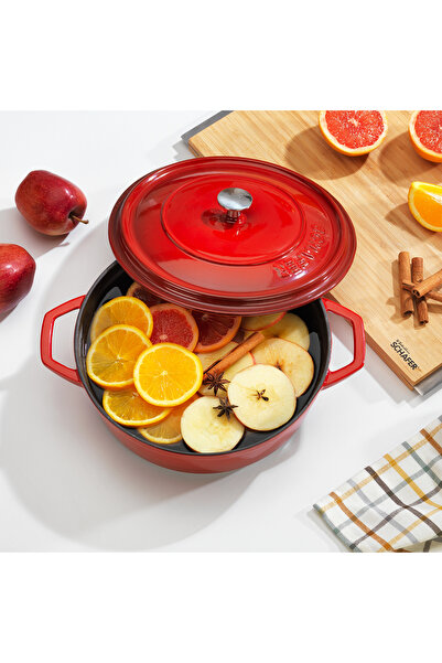 Schafer Guss Chef Döküm Basık Tencere 26 Cm 2 Parça-Kırmızı