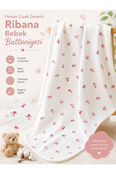 Bebe wini Ekru Flowery 100% Cotton 80X90 cm Double Layer Baby Blanket