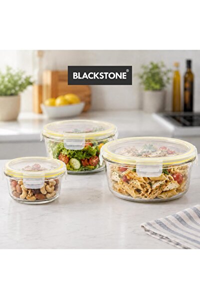 Blackstone 3PCS Glass Food Storage Container Set Round, Airtight Food Contain...