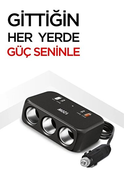 SAHLAN 3 lü Çakmak Soketi 120W Çakmaklık Çoğaltıcı 2 Usb 2 Type-c Araç Şarj C...