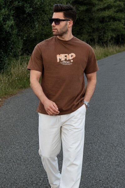 Madmext Ανδρικό T-Shirt σε καφέ στάμπα 6124