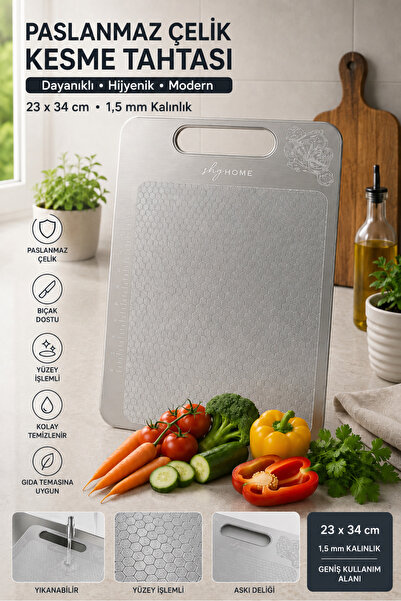 Stainless Steel Cutting Board 23x34 cm, Suitable for Food Contact, Hygienic, Scratch Resistant