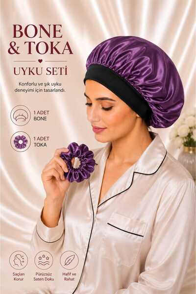 Deko Dekor Lilac Satin Curly Hair Cap and Hairpin Set