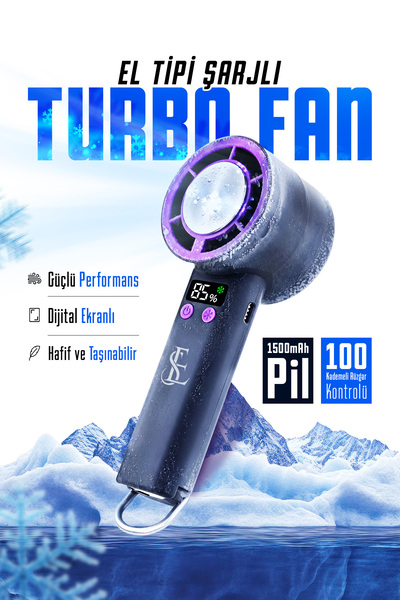 EN SİGA Dijital Ekranlı Taşınabilir El Tipi Turbo Fan 1500mAh Pil Mini El Fanı