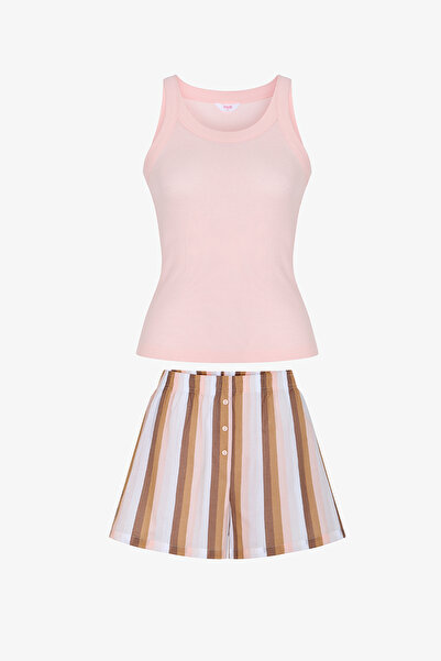 Penti Pembe Isla Striped Şort Pijama Takımı