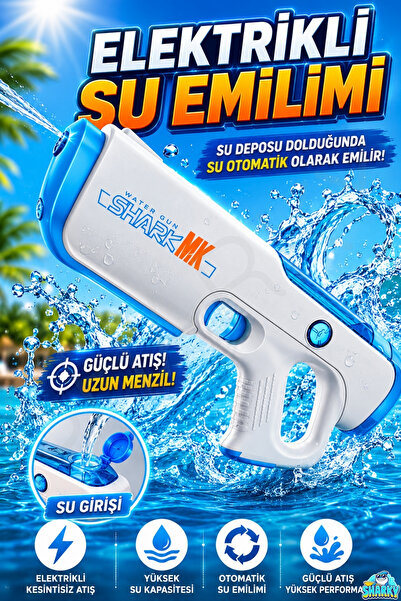 SHARKY Oyuncak Şarjlı Elektrikli Tam Otomatik Büyük Su Silahı 40 Cm - 500 ml ...