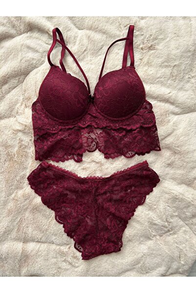Ellegance İç Giyim ÖZEL SERİ İPEKSİ DOKUNUŞ Bordo Dolgulu Dantelli Bralet Süt...