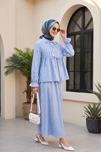Modamorfo Linen Look Suit with Half Buttoned Sleeves, Elasticated Front, and ...