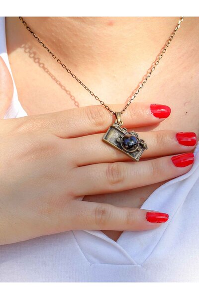esha Natural Stone Onyx Natural Stone Camera Model Antique Women's Necklace E...