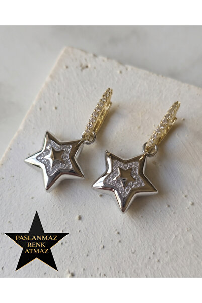 XUPING JEWELRY Xuping 14K ve Beyaz Altın Renginde Çift Renk Zirkon Taşlı Yıld...