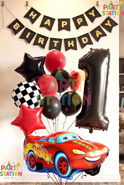 Parti Station Cars Şimşek Mcqueen Yarış Arabası Konsept 1 Yaş Balon Set Cars ...