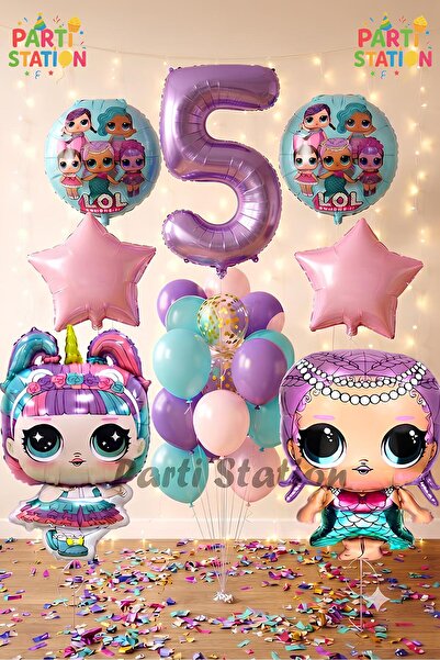 Parti Station Konsept 5 Yaş Balon Set Unicorn Mor Rakam Balon Parti Doğum Gün...