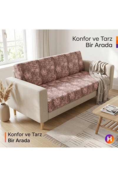 Hilal Home Gül Kurusu Süngerli Koltuk Çekyat Damar Desenli Kaymaz Yıkınabılır...