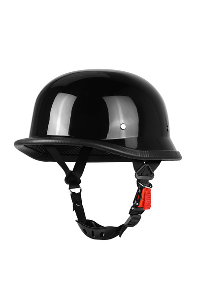 Choice XL 307 Bright Black Motorcycle Half Helmet German Leather Vintage Helm...