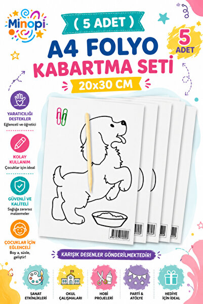 Minopi 5 Paket Alüminyum Folyo Kabartma Seti 20x30 cm Karışık Desenler Alimin...