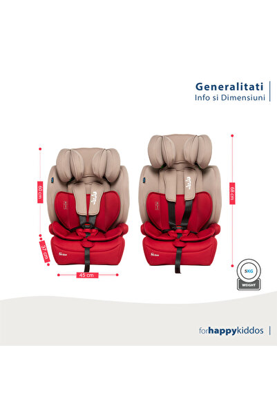 JUJU For happy kiddos Scaun auto pentru bebelusi si copii Safe Rider i-Size, 76-150 cm, transformabil in inaltator auto, tetiera reglabila, husa detasabila si lavabila, Bej/Bordo