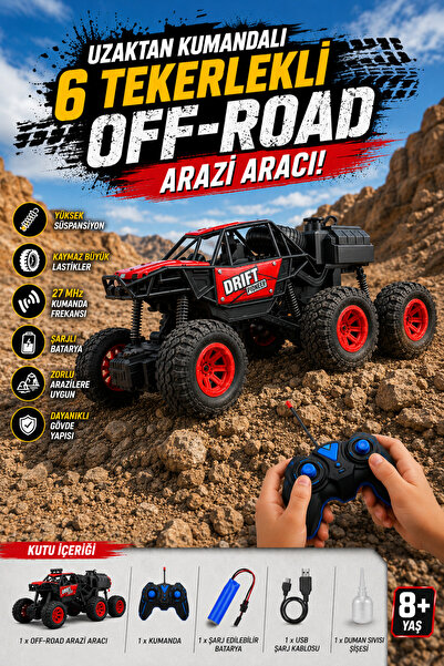 craftivio Uzaktan Kumandalı Şarjlı 6 Tekerlekli Off-Road Arazi Aracı Duman At...