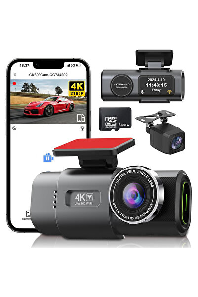 OEM Κάμερα DVR αυτοκινήτου 4K μπροστινή πίσω κάρτα WiFi 64GB νυχτερινή όραση ...