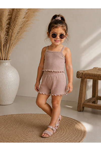 BAHNUR BEBEK BEJ CROP VE SORT TAKIM SETi