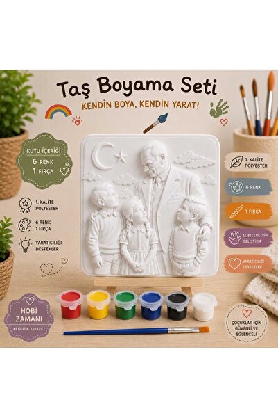 Civitas Dei Atatürk Taş Boyama Seti | 1. Kalite Polyester | 6 Renk Boya + 1 F...