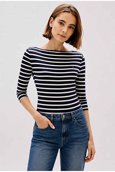 Tommy Hilfiger Tekne Yaka Üç Çeyrek Kollu İnce Tişört