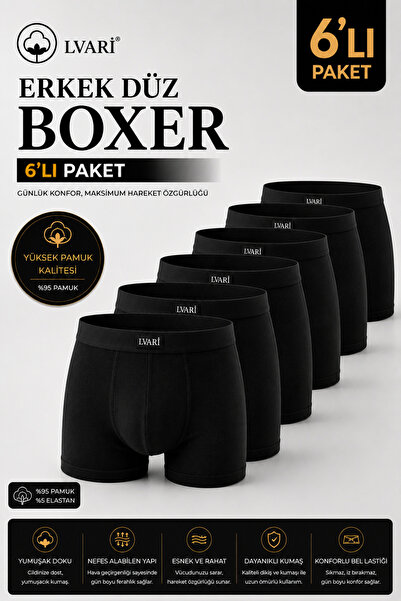 Lvari Cotton Lycra 6-Piece Black Men's Boxer