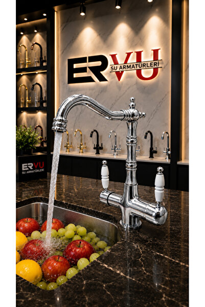 Ervu Yapı Krom Arıtmalı Rustik Mutfak Eviye Musluk (SICAK SOĞUK GİRİŞLİ, PİRİ...