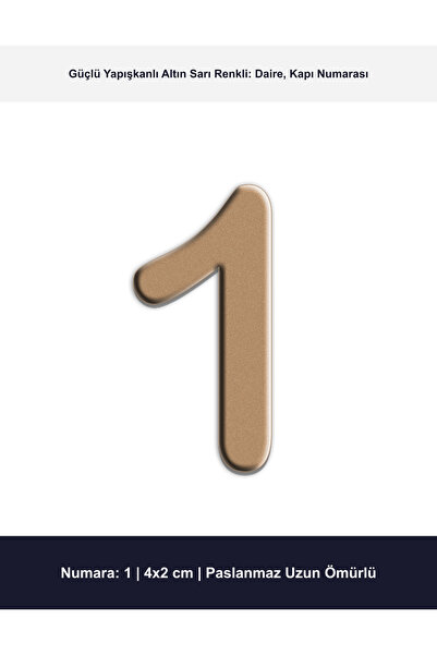 Demiraslan Ticaret 4x2 cm Altın Sarı Renk Metal Kapı Numarası No 1 - Yapışkan...