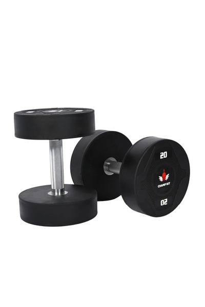 Champ Kit Pair of Rubber-Coated Round Dumbbells with Fixed Weight 20 kg