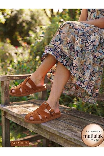 MİSSWEMODASHOES Women's Tan Color Gladiator Closed-Front Slippers